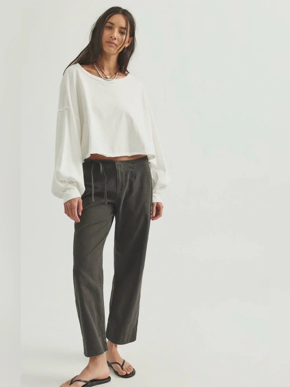 NWT Free People WE THE FREE Sandy Long Sleeve Top Clean Ivory size Large - Picture 3 of 7